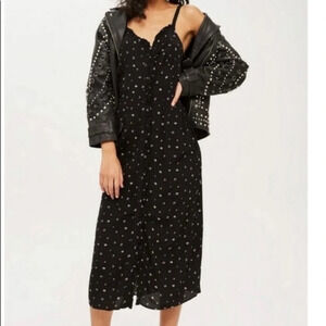 Topshop Black Midi Dress with White Pattern